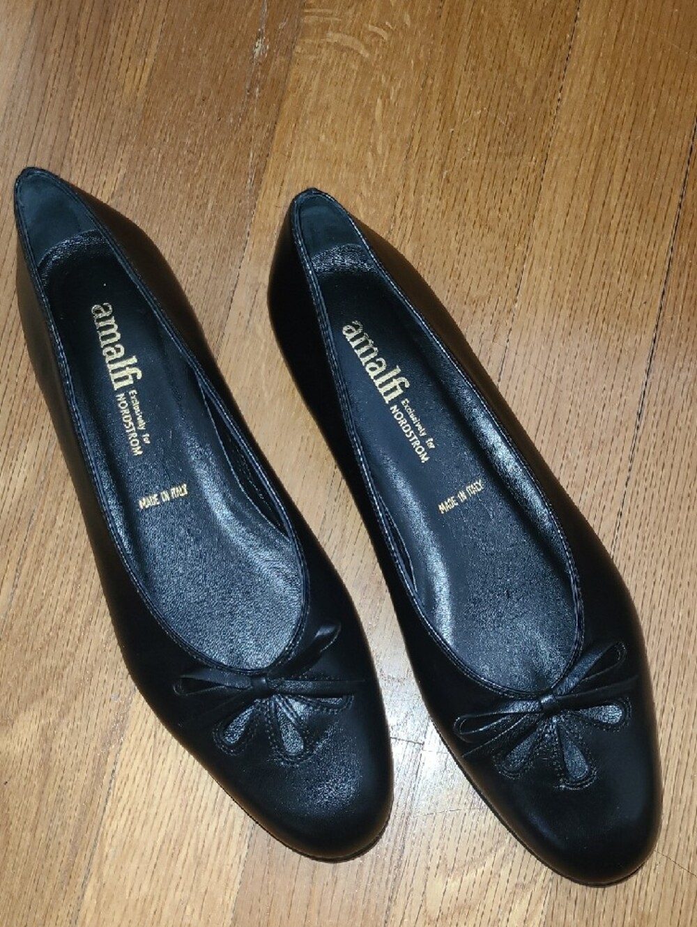 Amalfi Black Leather Bow Ballet Flats
